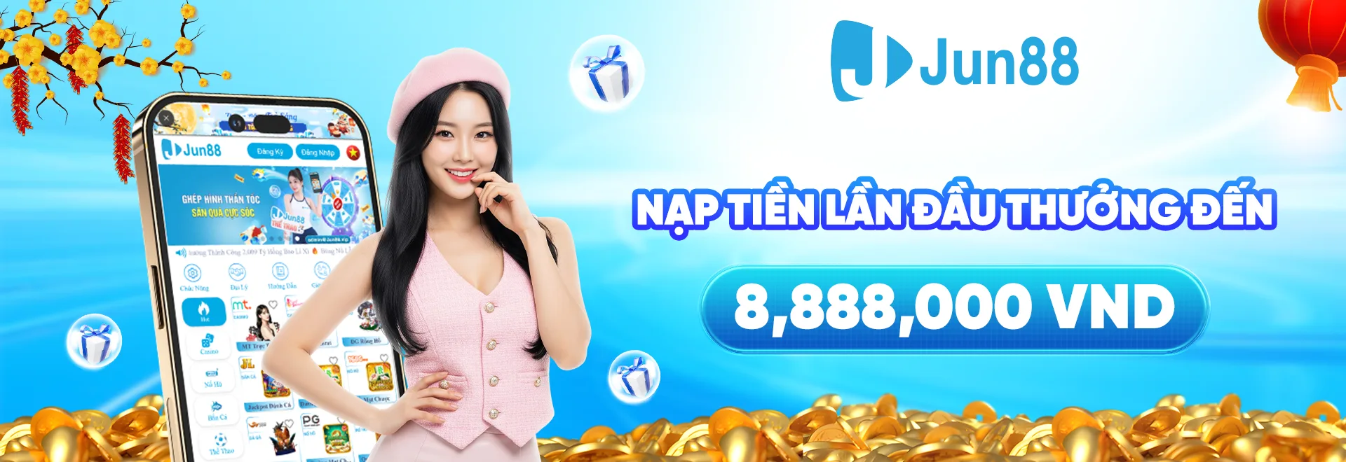 Banner Jun88 về xổ số và sòng bài trực tuyến